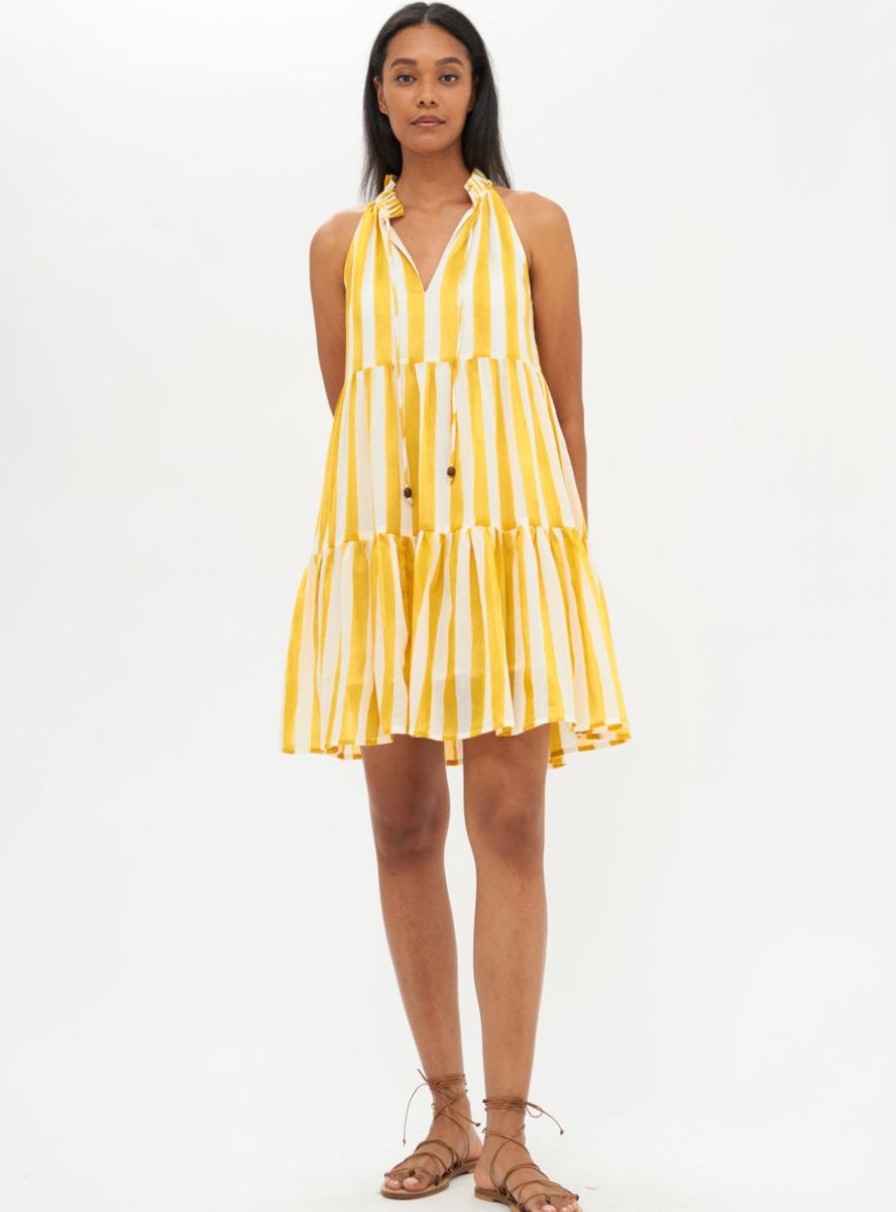 Women Oliphant Dresses | Sleeveless Tiered Short Dress-Saffron Cabana