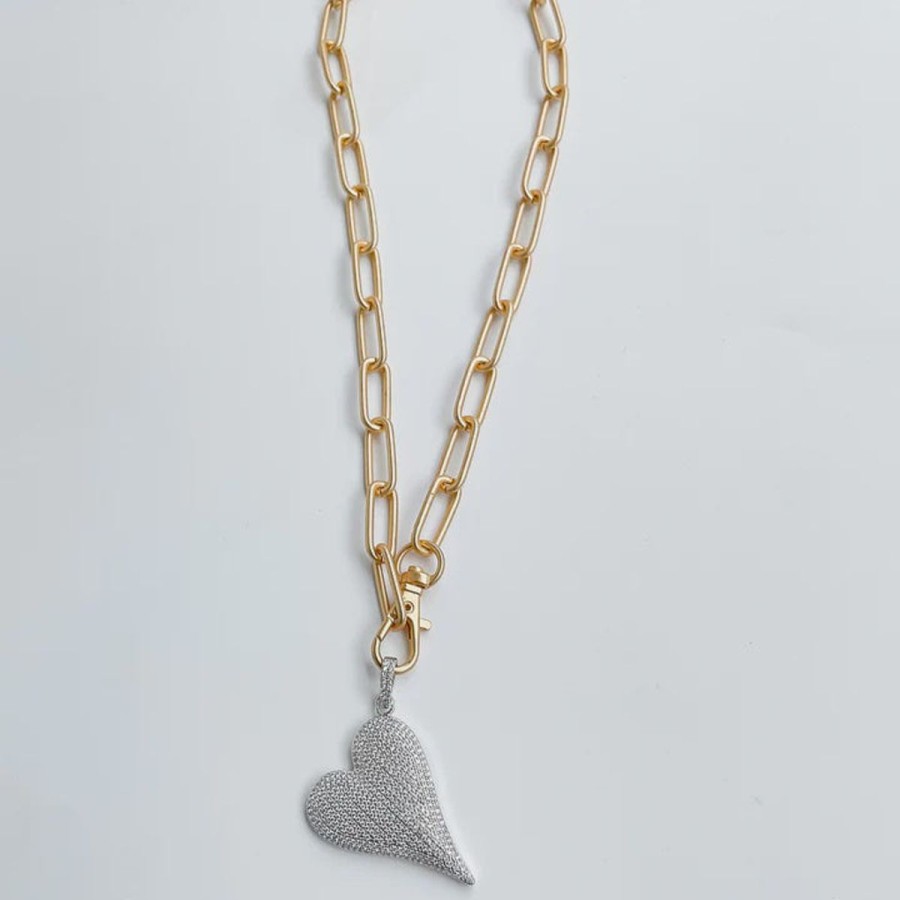 Women Quinn Jewelry | Paperclip Necklace W/ Cz Heart